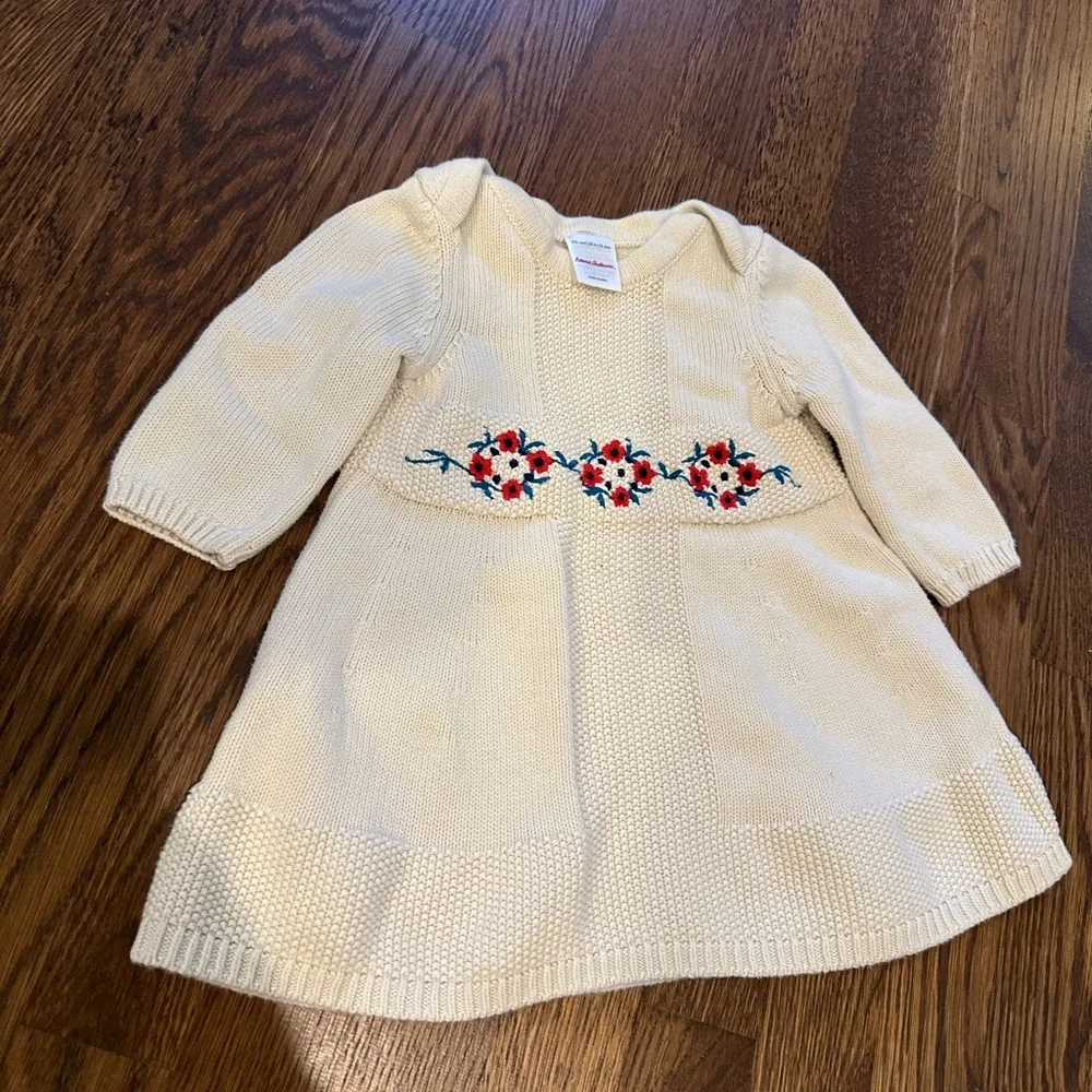 Hanna Andersson Cream Knit Dress with Red Floral Embroidery - Picture 2 of 2